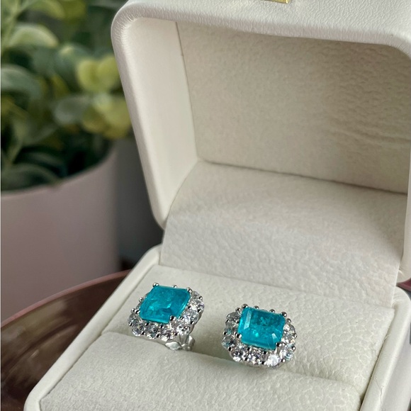 Clearance‼️5.75ct PARAIBA TOURMALINE (RARE)‼️ and White Topaz Silver Earrings. - Picture 4 of 10